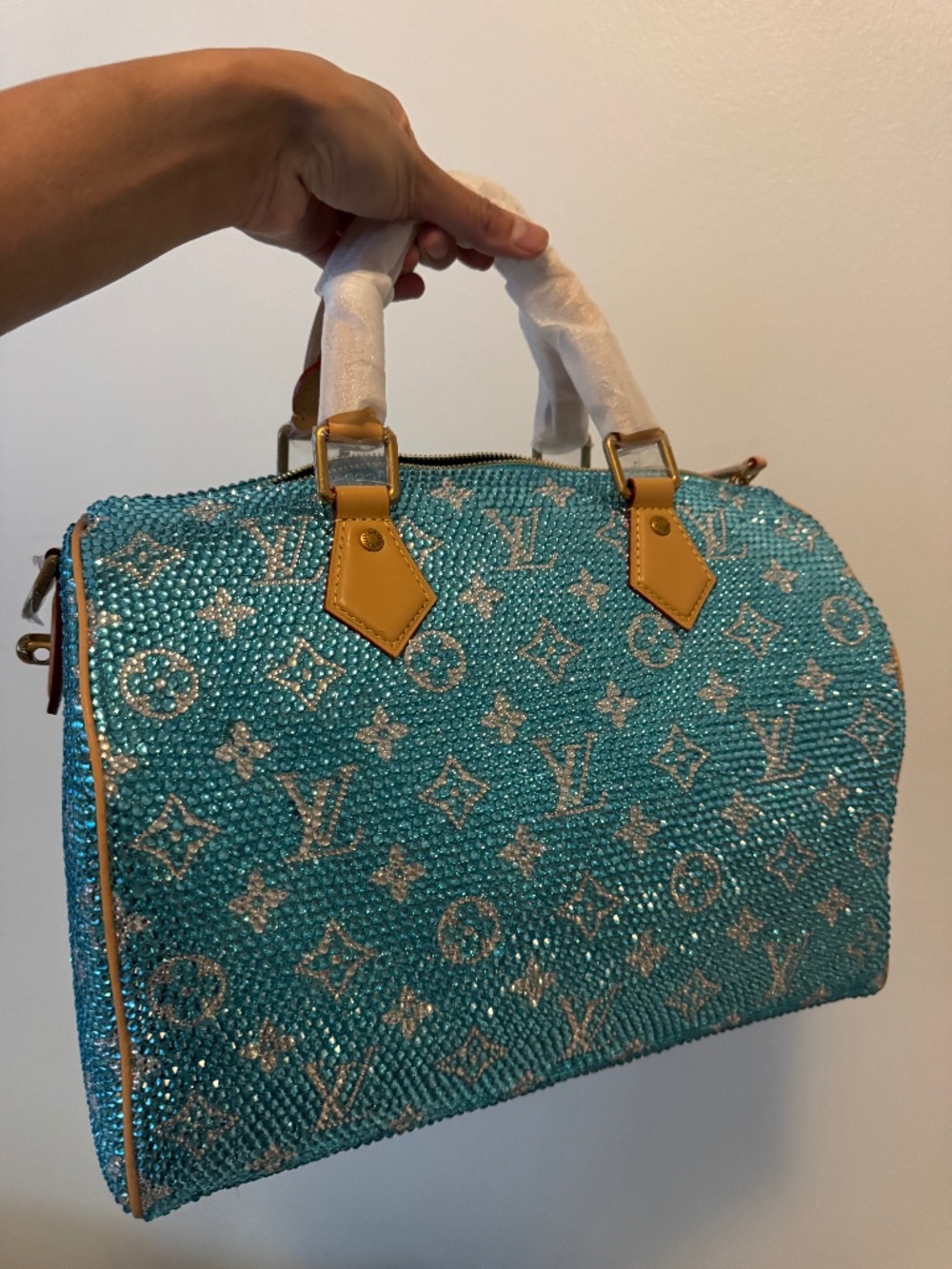 REAL Swarovski Blue Crystal Embellished Tote/Crossbody Bag